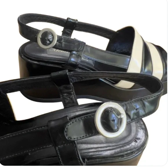 Atelier Voisin Paris Platform Sandals Black Shoes Leather Stripes Ankle Buckle 9 - Picture 12 of 15